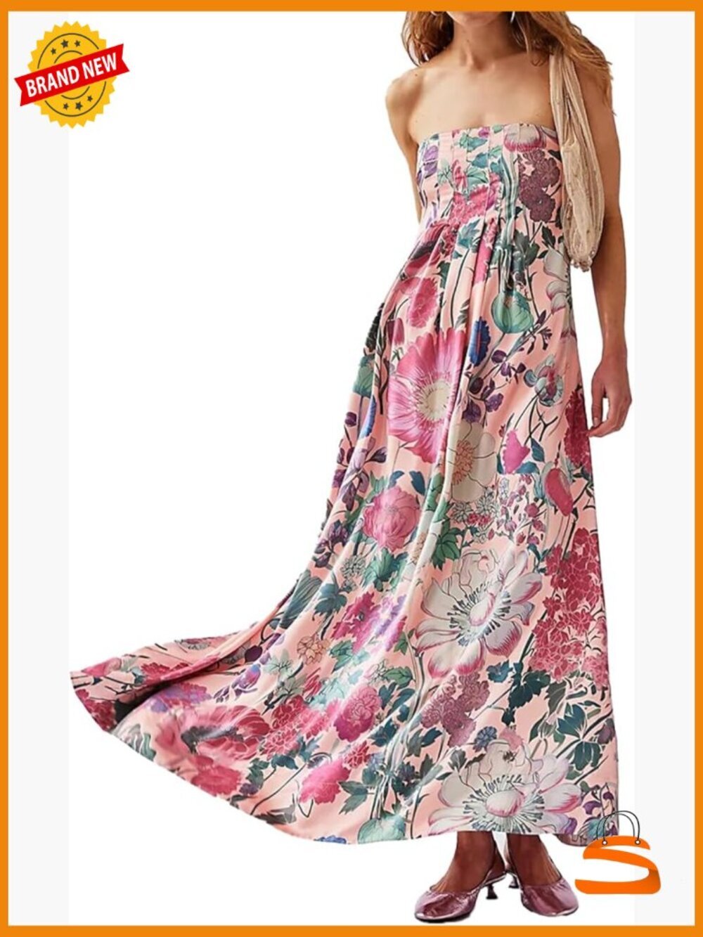 Boho Floral Maxi Dress Backless Spaghetti Strap A-Line Flowy Summer